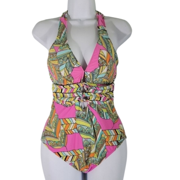 TRINA TURK Tuvalu Print One-Piece Swimsuit Sz 6 Beachy Resortwear Vacation Sexy
